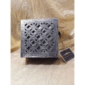 Domain India Trinket Box Silvertone Mirrored Wooden Trinket Holder 6"x6"x3"